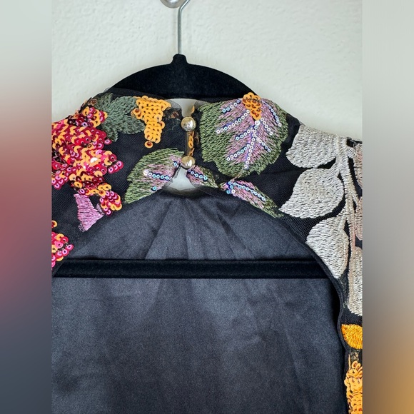 NWT Fashion Nova Ava Long Sleeve Embroidered Mini Dress S Black Floral Bodycon - Picture 8 of 10